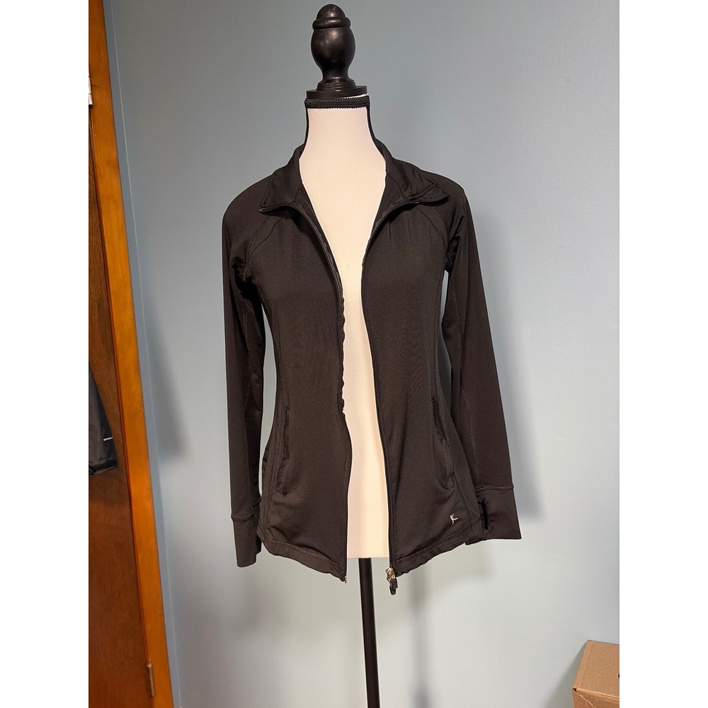 Danskin Now Womens Black Full Zip Active Jacket Small 4-6 Mock Neck Thumbholes